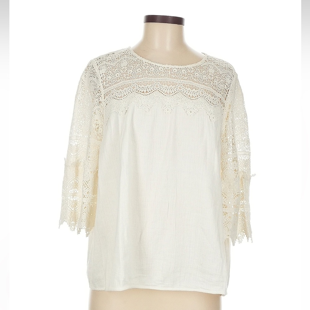 Sezane Celine Crochet Sleeve Ecru Cotton Blouse Size 38 - Picture 2 of 8